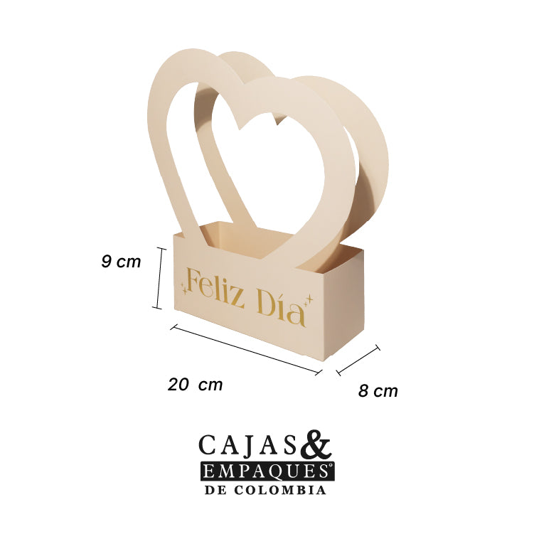 Caja ecológica plegadiza 20X8X9 cm Corazón Feliz día Crema
