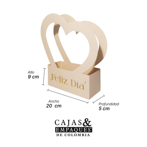 Caja ecológica plegadiza 20X8X9 cm Corazón Feliz día Crema