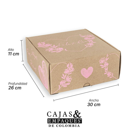 Caja Ecológica Plegadiza Micro Corrugado 30x26x11 cm (Corazones y flores)