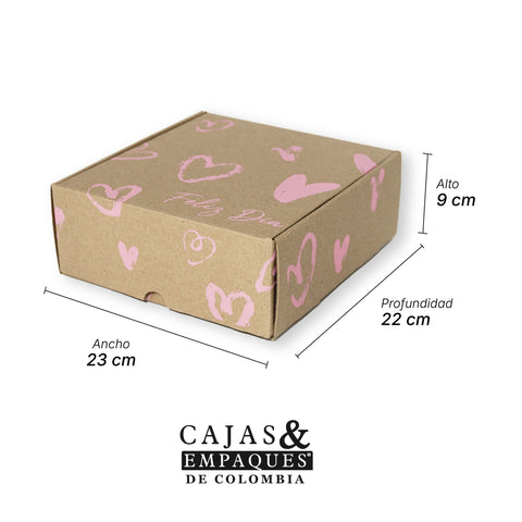 Caja Ecológica Plegadiza Micro Corrugado 22x23x9 cm (Corazones Rosados)