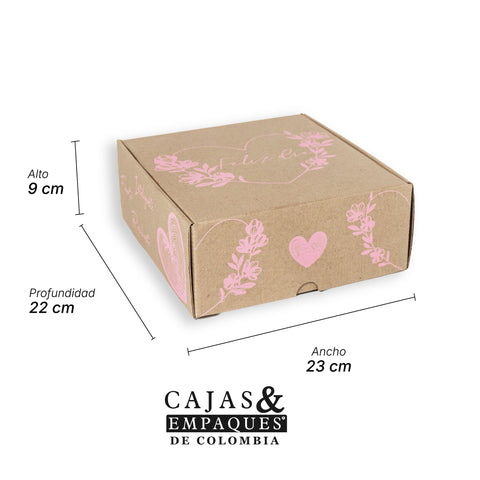 Caja Ecológica Plegadiza Micro Corrugado 22x23x9 cm (Corazones y flores)