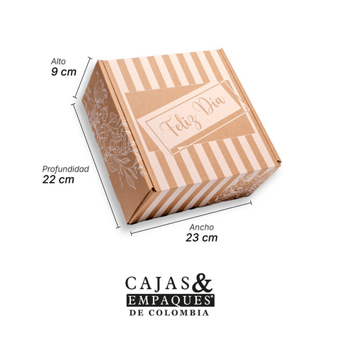 Caja ecológica plegadiza 22x23x9 cm café rayas blancas