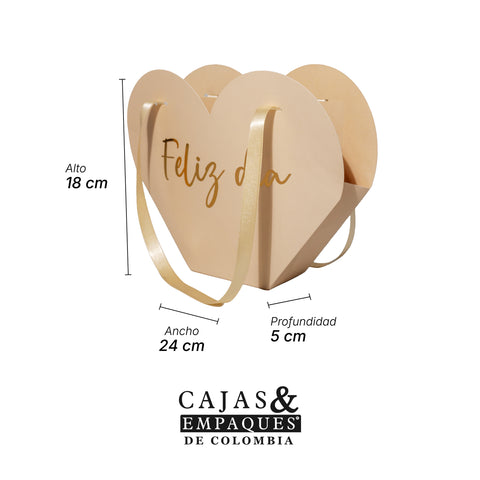 Bolsa ecológica 24X5X18 Corazón Feliz día crema