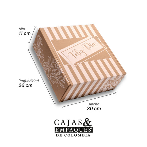 Caja ecológica plegadiza 30x26x11 cm café rayas blancas