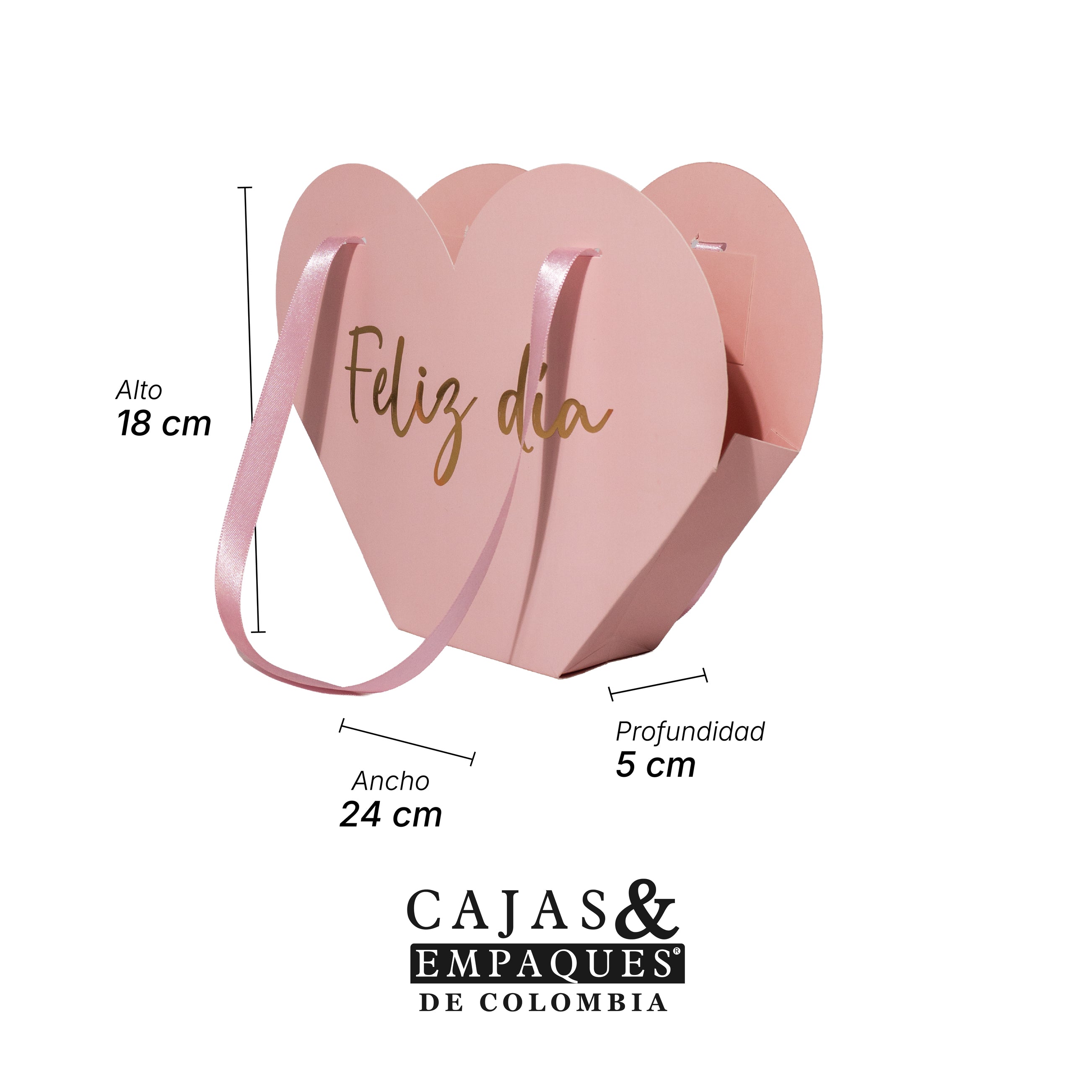 Bolsa ecológica 24X5X18 Corazón Feliz día Rosa