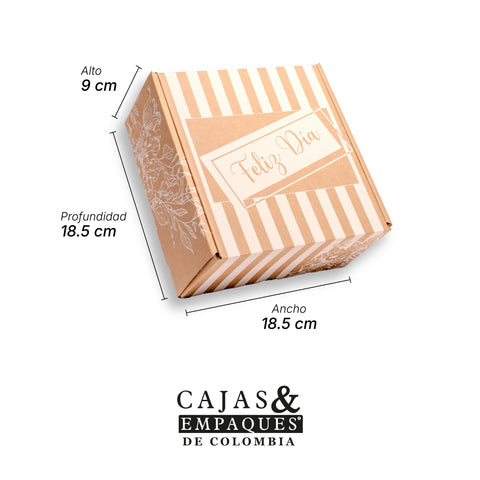 Caja ecológica plegadiza 18.5x18.5x9 cm café rayas blancas