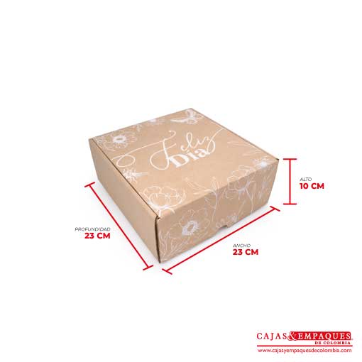 Caja ecológica plegadiza 23x23x9 cm micro-corrugado feliz día Cajas y Empaques de Colombia