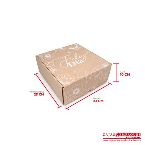 Caja ecológica plegadiza 23x23x9 cm micro-corrugado feliz día Cajas y Empaques de Colombia