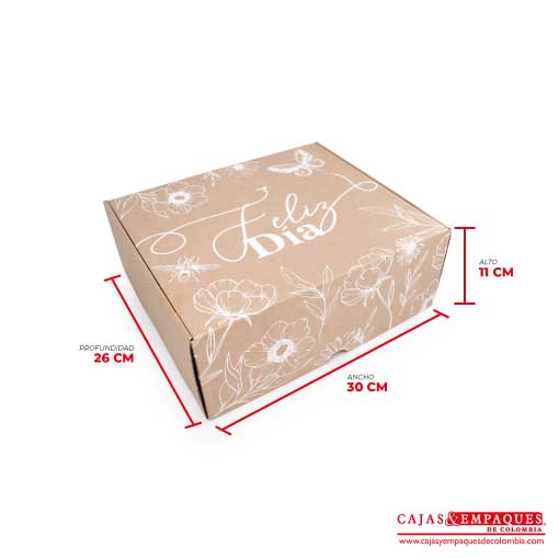Caja ecológica plegadiza 30x26x11 cm micro-corrugado feliz día Cajas y Empaques de Colombia