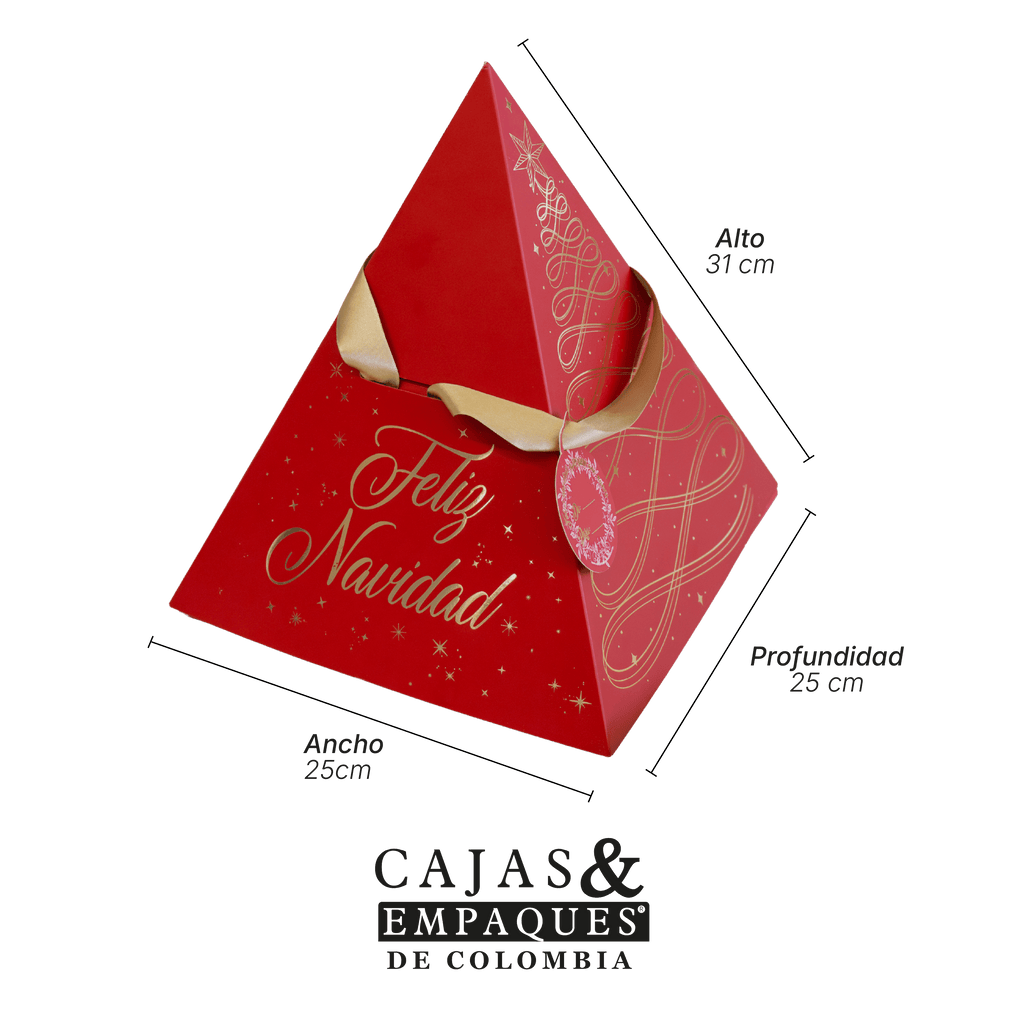 Caja ecológica piramide 25x25x31cm navidad estampada