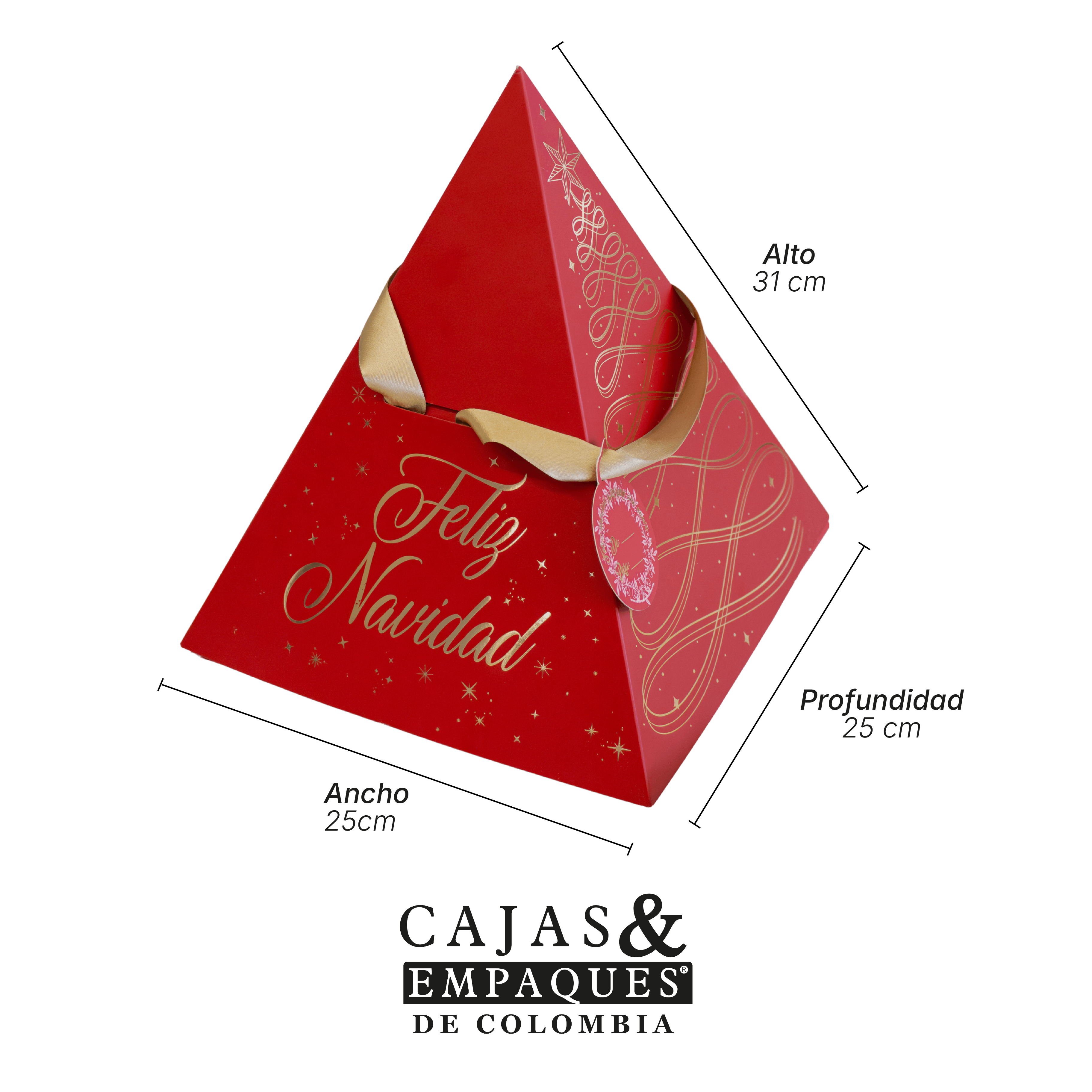 Caja ecológica piramide 25x25x31cm navidad estampada
