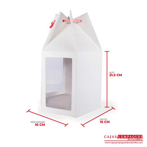 Caja ecológica hexagonal con ventana 16x15x21.5 cm blanco Cajas y Empaques de Colombia