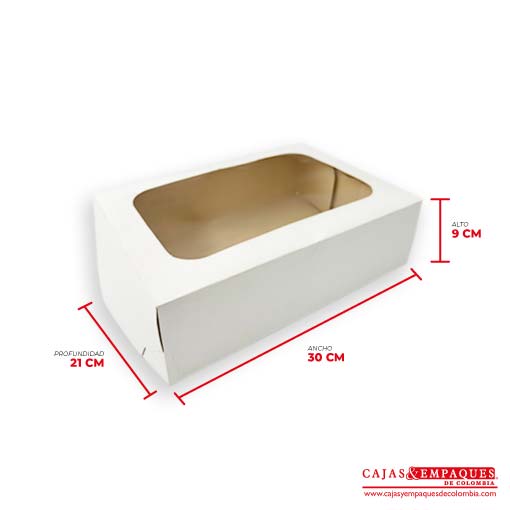Caja ecológica plegadiza con ventana 30x21x9 cm blanco Cajas y Empaques de Colombia