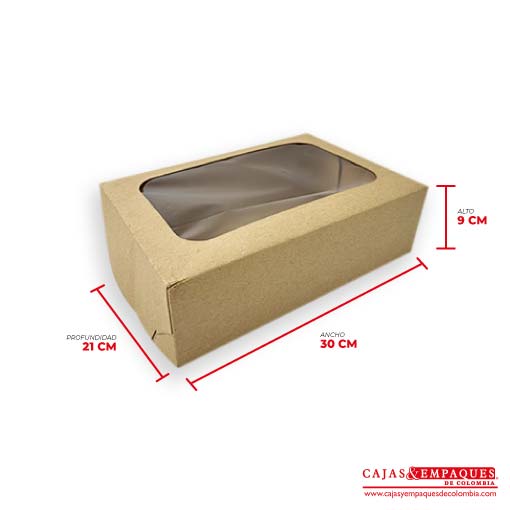 Caja ecológica plegadiza con ventana 30x21x9 cm café Cajas y Empaques de Colombia
