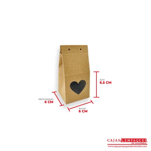 Caja plegadiza con ventana de corazón 6x6x6.5 cm café Cajas y Empaques de Colombia
