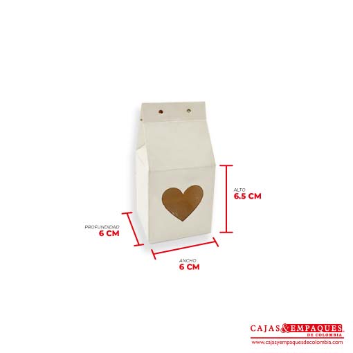 Caja plegadiza con ventana de corazón 6x6x6.5 cm crema Cajas y Empaques de Colombia