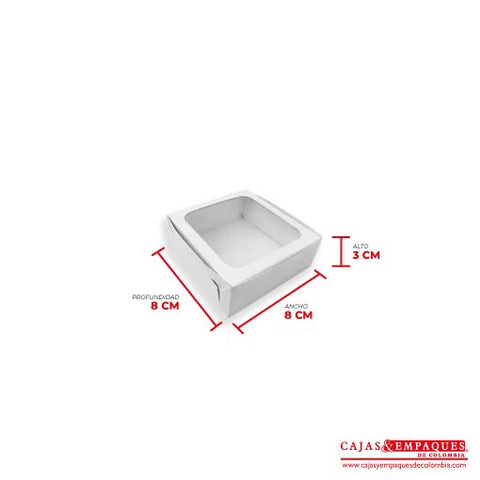 Caja ecológica plegadiza con ventana 8x8x3 cm blanco Cajas y Empaques de Colombia