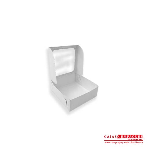 Caja ecológica plegadiza con ventana 8x8x3 cm blanco Cajas y Empaques de Colombia