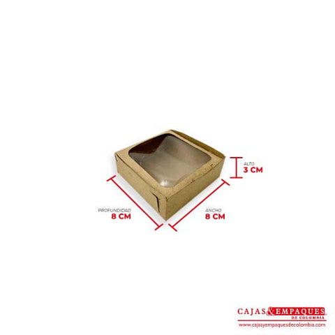 Caja ecológica plegadiza con ventana 8x8x3 cm café Cajas y Empaques de Colombia