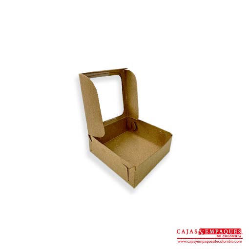 Caja ecológica plegadiza con ventana 8x8x3 cm café Cajas y Empaques de Colombia