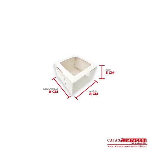 Caja ecológica plegadiza con ventana 8x8x5 cm blanco Cajas y Empaques de Colombia