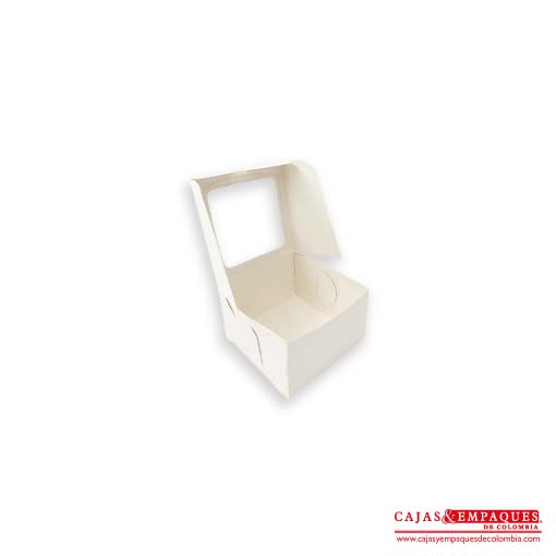 Caja ecológica plegadiza con ventana 8x8x5 cm blanco Cajas y Empaques de Colombia