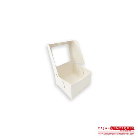 Caja ecológica plegadiza con ventana 8x8x5 cm blanco Cajas y Empaques de Colombia