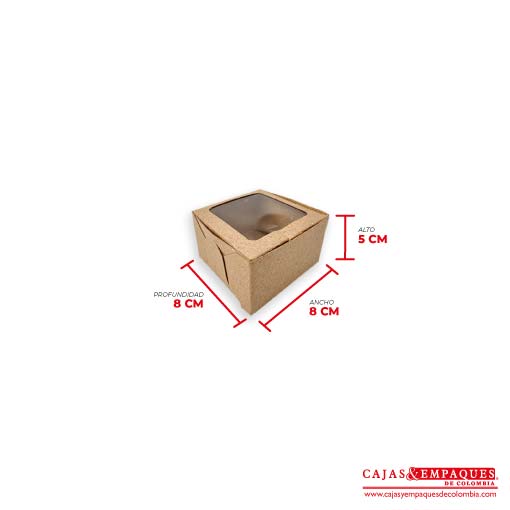 Caja ecológica plegadiza con ventana 8x8x5 cm café Cajas y Empaques de Colombia