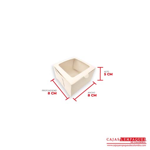 Caja ecológica plegadiza con ventana 8x8x5 cm crema Cajas y Empaques de Colombia