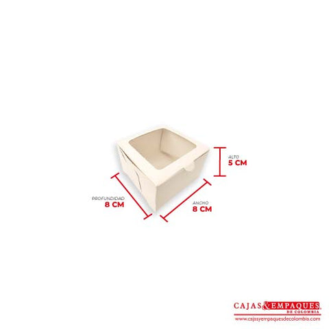 Caja ecológica plegadiza con ventana 8x8x5 cm crema Cajas y Empaques de Colombia
