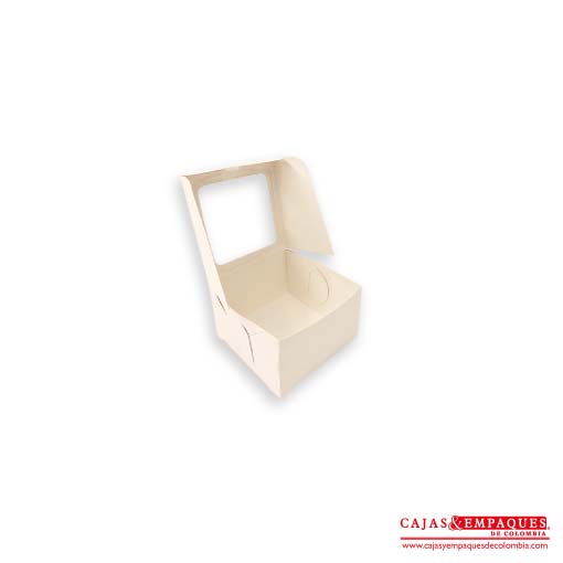 Caja ecológica plegadiza con ventana 8x8x5 cm crema Cajas y Empaques de Colombia