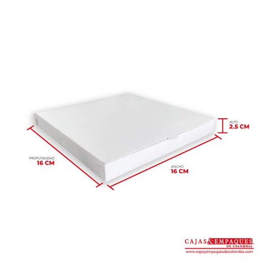 Caja ecológica plegadiza 16x16x2.5 cm blanco Cajas y Empaques de Colombia
