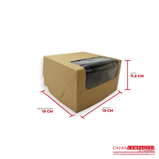 Caja ecológica plegadiza con ventana 19x19x11.5 cm café Cajas y Empaques de Colombia