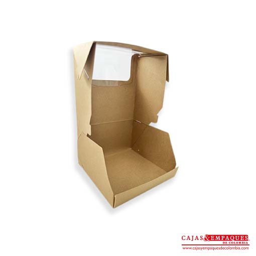 Caja ecológica plegadiza con ventana 19x19x11.5 cm café Cajas y Empaques de Colombia