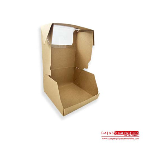 Caja ecológica plegadiza con ventana 19x19x11.5 cm café Cajas y Empaques de Colombia