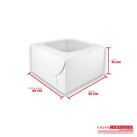 Caja ecológica plegadiza con ventana 30x30x16 cm blanco Cajas y Empaques de Colombia