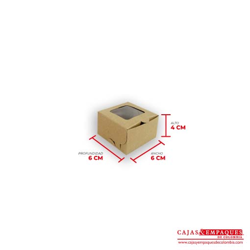 Caja ecológica plegadiza con ventana 6x6x4 cm café Cajas y Empaques de Colombia