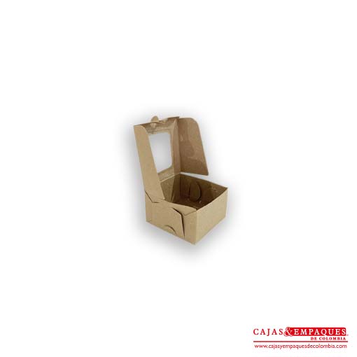 Caja ecológica plegadiza con ventana 6x6x4 cm café Cajas y Empaques de Colombia