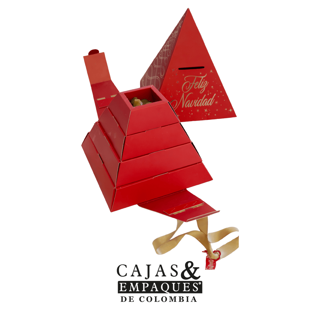 Caja ecológica piramide 25x25x31cm navidad estampada