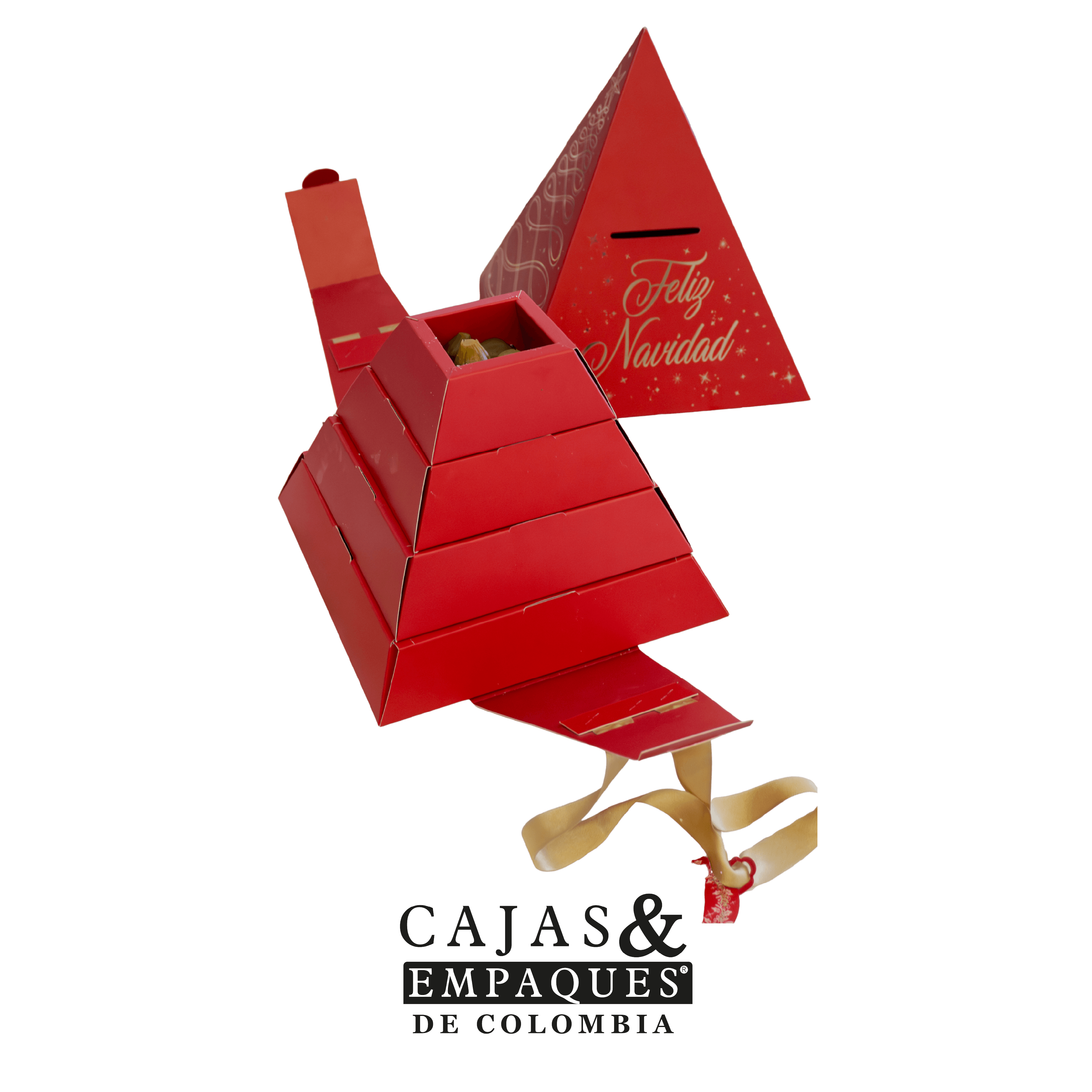 Caja ecológica piramide 25x25x31cm navidad estampada