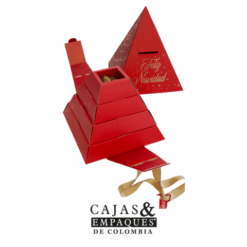 Caja ecológica piramide 25x25x31cm navidad estampada