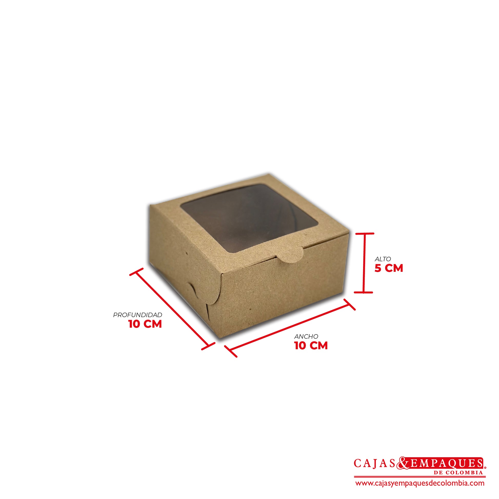 Caja ecológica plegadiza con ventana 10x10x5 cm café Cajas y Empaques de Colombia