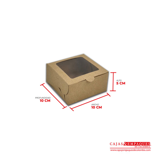 Caja ecológica plegadiza con ventana 10x10x5 cm café Cajas y Empaques de Colombia