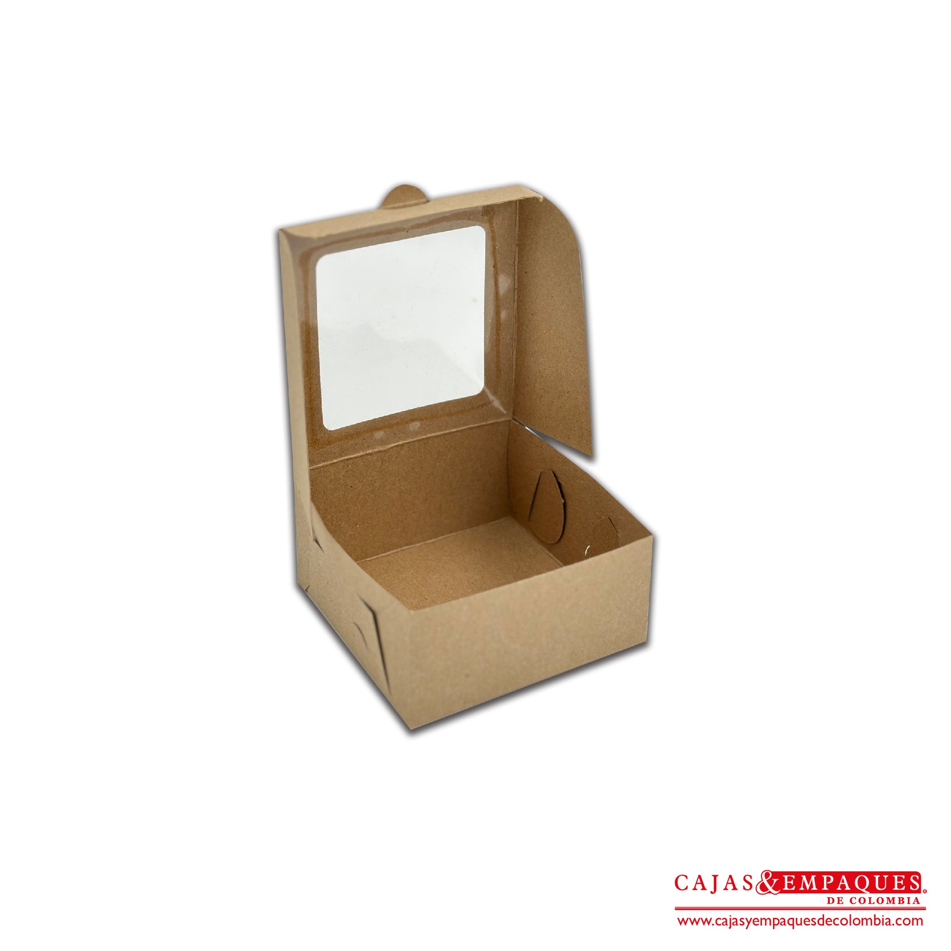 Caja ecológica plegadiza con ventana 10x10x5 cm café Cajas y Empaques de Colombia