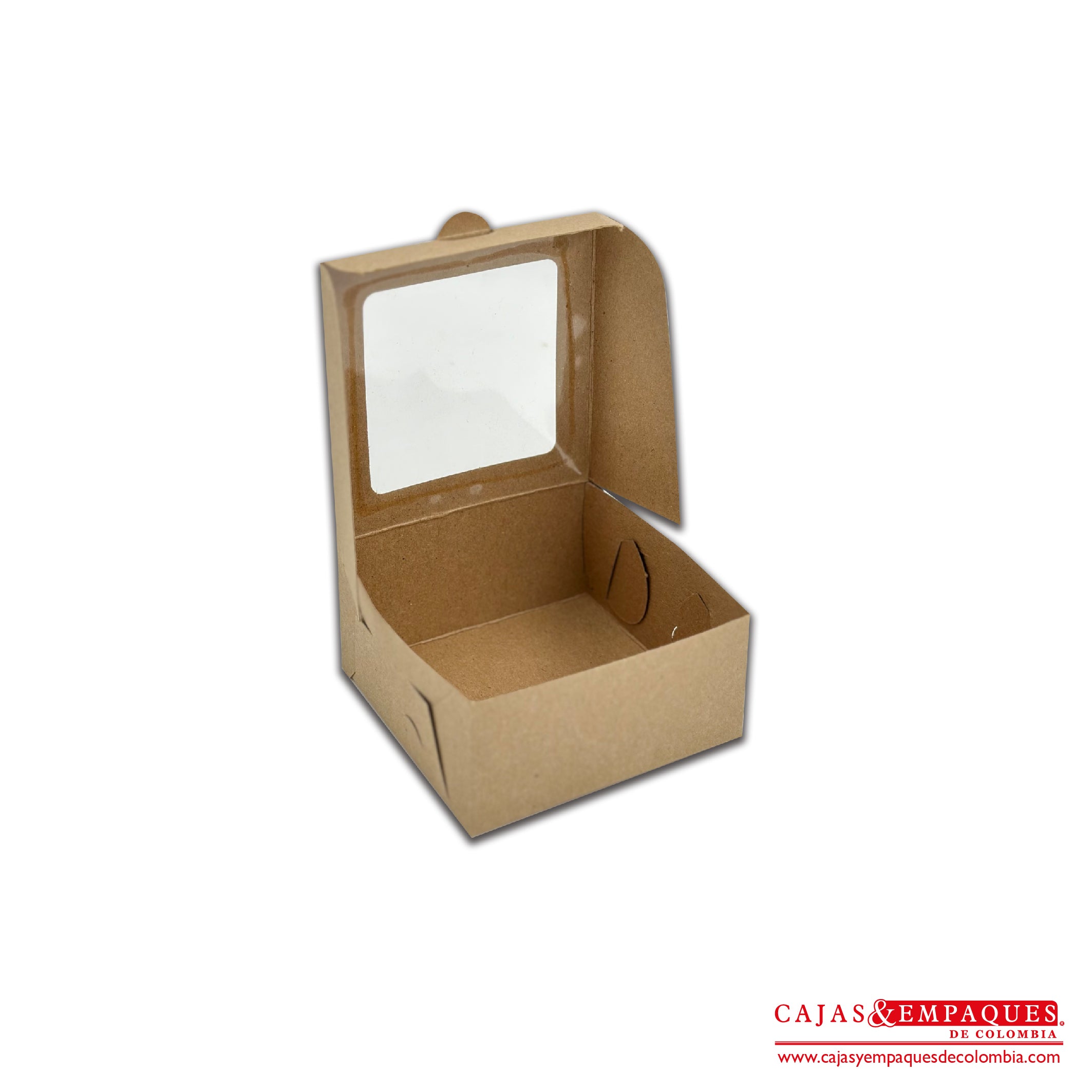 Caja ecológica plegadiza con ventana 10x10x5 cm café Cajas y Empaques de Colombia