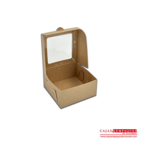 Caja ecológica plegadiza con ventana 10x10x5 cm café Cajas y Empaques de Colombia