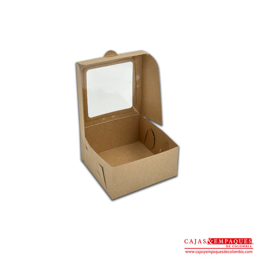 Caja ecológica plegadiza con ventana 10x10x5 cm café Cajas y Empaques de Colombia
