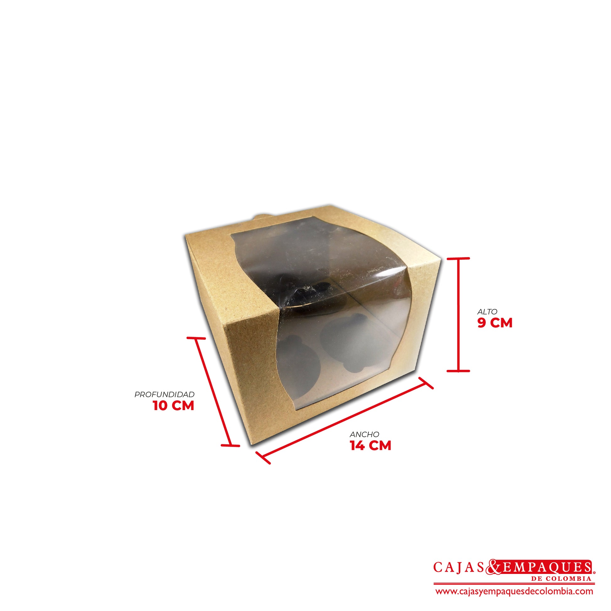 Caja ecológica tipo cupcakes 14x14x10 cm café Cajas y Empaques de Colombia