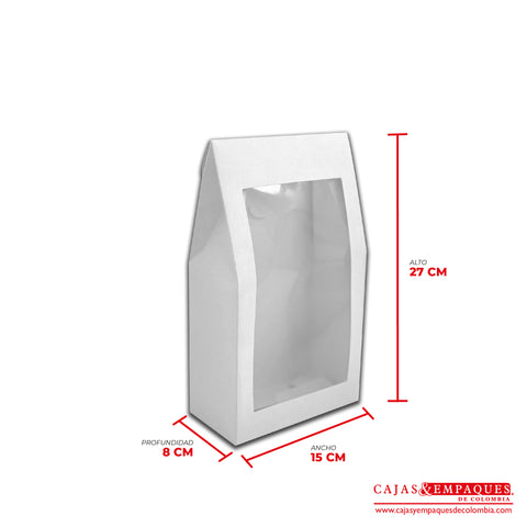 Caja ecológica tipo cartera con ventana 15x8x27 cm blanco Cajas y Empaques de Colombia