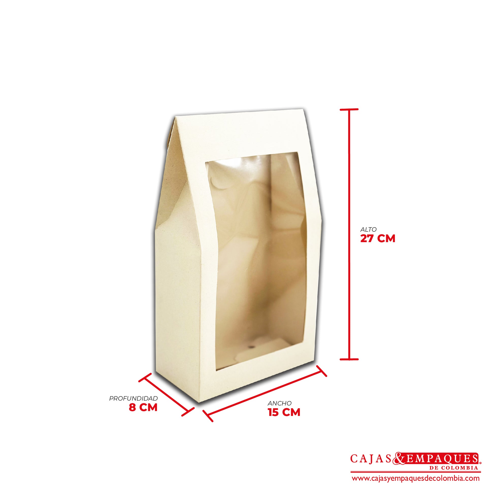 Caja ecológica tipo cartera con ventana 15x8x27 cm crema Cajas y Empaques de Colombia